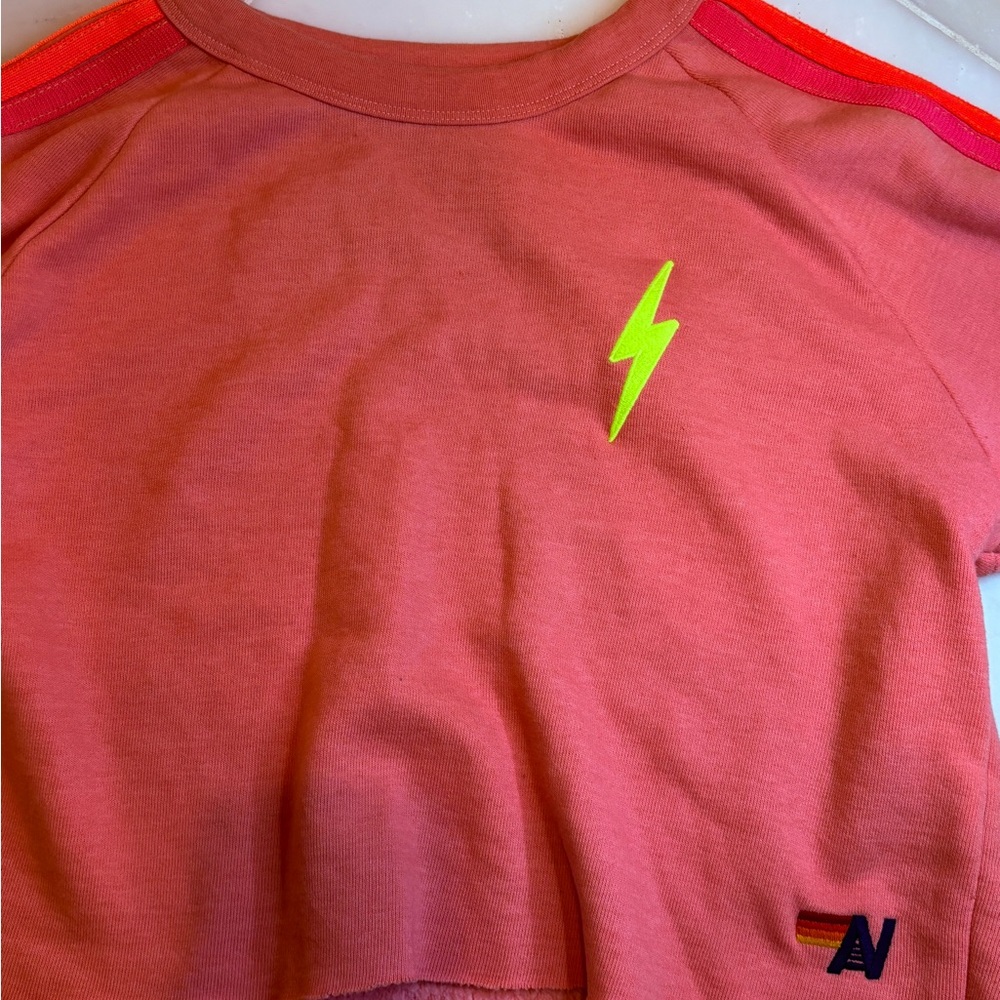 Aviator Nation Pink Tee with Neon Lightning Bolt